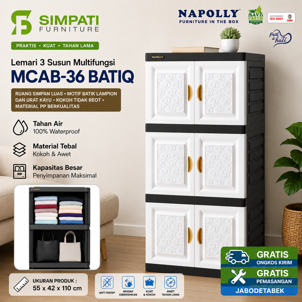 Lemari Plastik 3 Susun 6 Pintu MCAB 36 ION